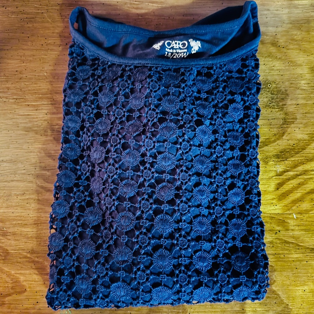 Cato Women's Dark Blue Floral Lace Shirt